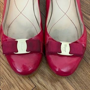 Hot pink patent leather Ferragamo flats
